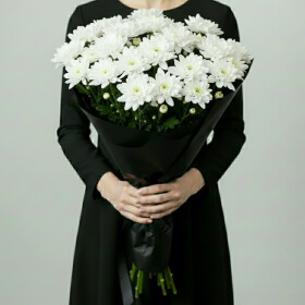 10 Белых Кустовых Хризантем (Траур) фото