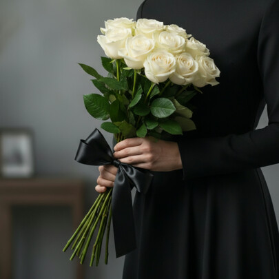 10 Белых Роз 50 см (Траур) фото
