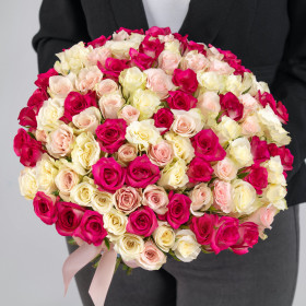 101 Белая и Розовая Роза (40 см.) фото