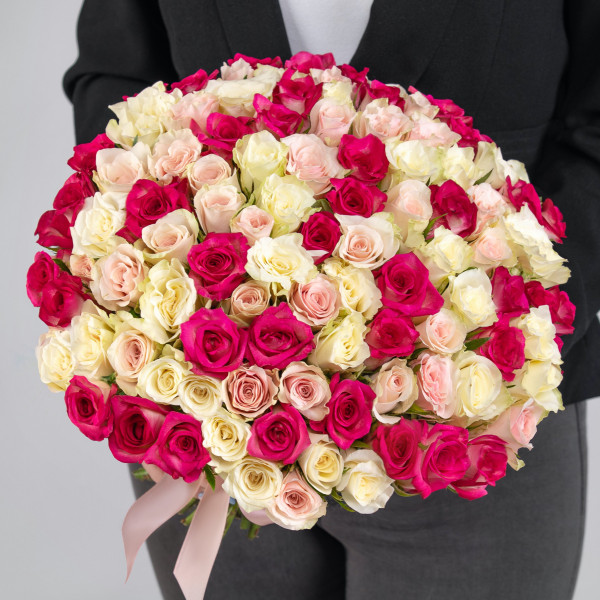 101 Белая и Розовая Роза (30-40 см.)