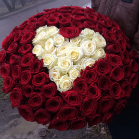 101 Красная и Белая Роза (60 см.) сердце  фото