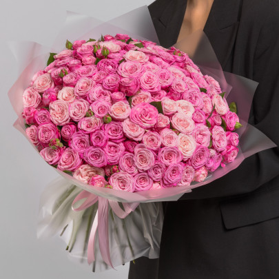 101 Кустовая Пионовидная Розовая Роза (50 см.) фото