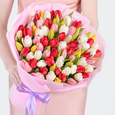 101 Тюльпан Микс в пленке фото