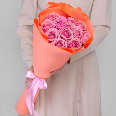 11 Розовых Роз (70 см.) фото