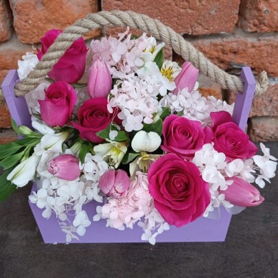 Букет дня "Сухоцветы №15" в шляпной коробке фото