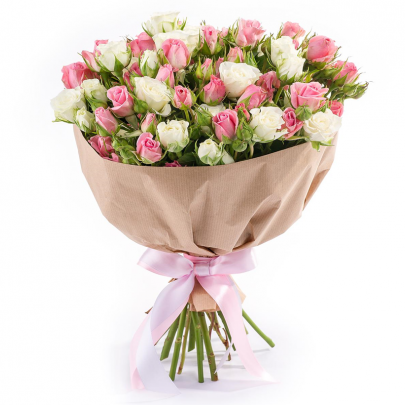 15 Кустовых Бело-Розовых Роз (50 см.) фото