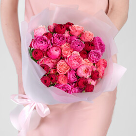 15 Кустовых Пионовидных Роз Микс (50 см.) фото