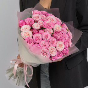 15 Кустовых Пионовидных Розовых Роз (50 см.) фото