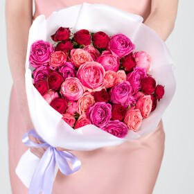 15 Кустовых Пионовидных Роз Микс (40 см.) фото