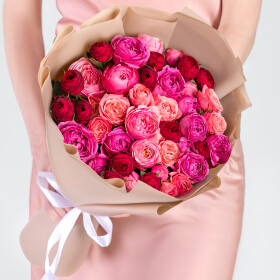 15 Кустовых Пионовидных Роз Микс (60 см.) фото