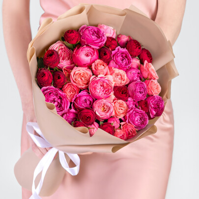 15 Кустовых Пионовидных Роз Микс (60 см.) фото