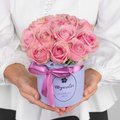 Букет Премиум "15 Розовых Роз" в шляпной коробке фото изображение 2