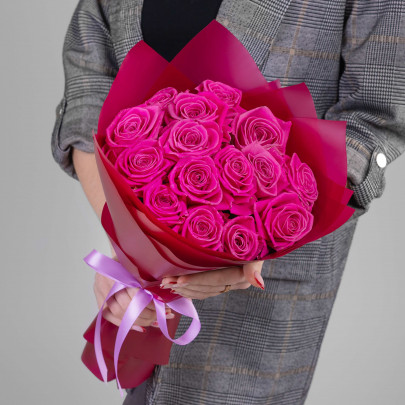 15 Ярко-Розовых Роз (40 см.) фото