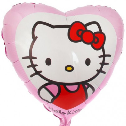 Шар (18/46 см.) "Сердце, Hello Kitty, Розовый" (фольга/гелий) фото