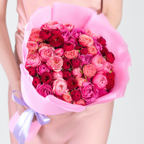 19 Кустовых Пионовидных Роз Микс (40 см.) фото