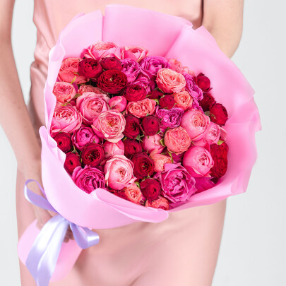 19 Кустовых Пионовидных Роз Микс (40 см.) фото