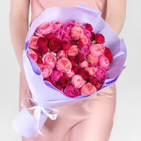 19 Кустовых Пионовидных Роз Микс (50 см.) фото