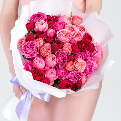 19 Кустовых Пионовидных Роз Микс (60 см.) фото