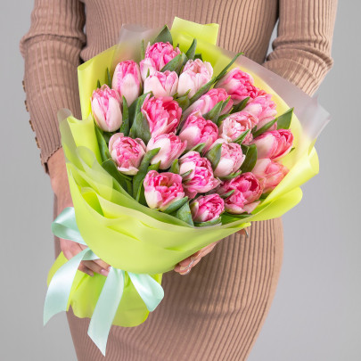 19 Розовых Пионовидных Тюльпанов фото