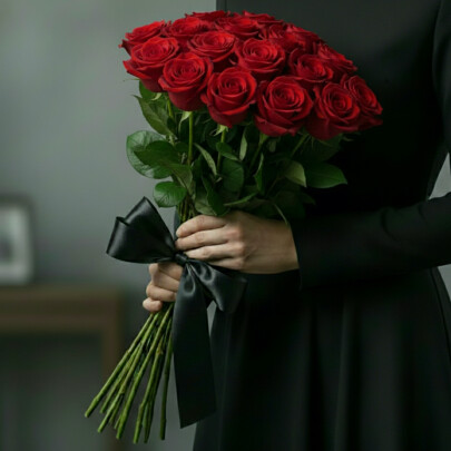 20 Красных Роз 50 см (Траур) фото