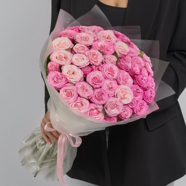 

25 Кустовых Пионовидных Розовых Роз (50 см.)