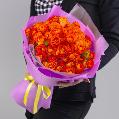 25 Кустовых Оранжевых Роз (40 см.) фото