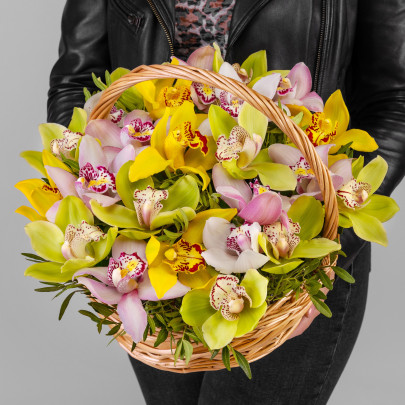 25 Орхидей Микс в корзине фото