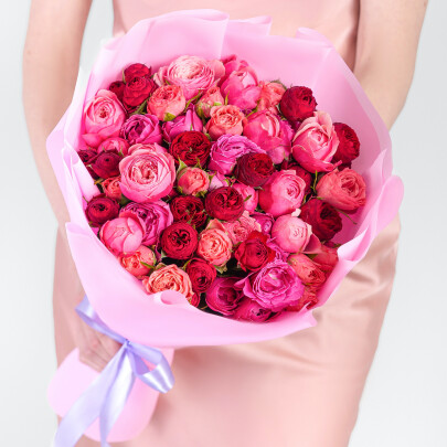 25 Кустовых Пионовидных Роз Микс (60 см.) фото