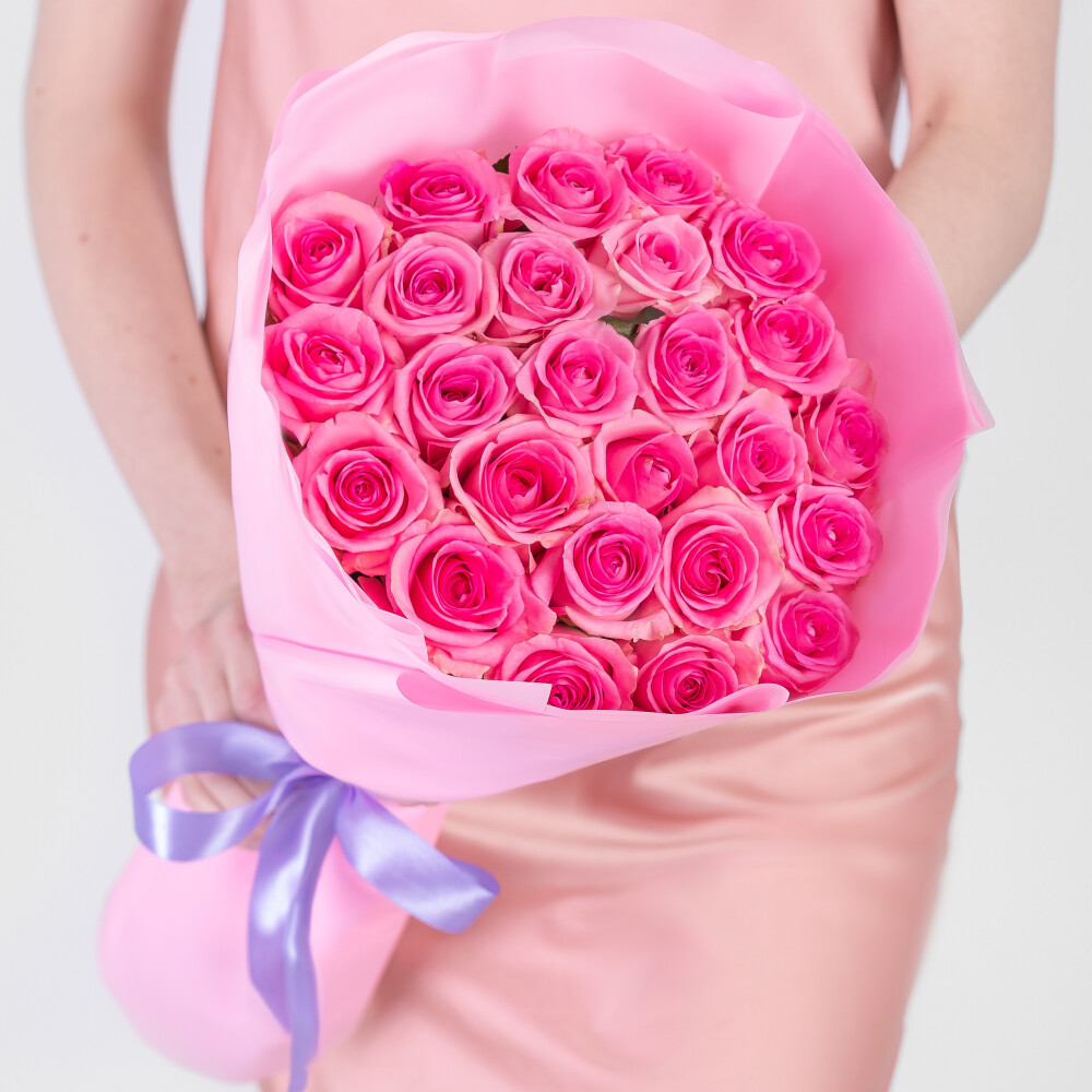 25 Ярко-Розовых Роз (40 см.) фото