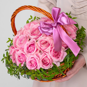 25 Розовых Роз (40 см.) в корзине фото