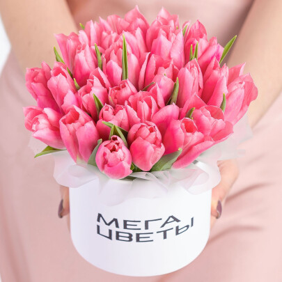 25 Розовых Тюльпанов в коробке фото