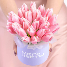25 Светло-Розовых Тюльпанов  коробке фото