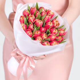 25 Пионовидных Тюльпанов Колумбус в упаковке фото