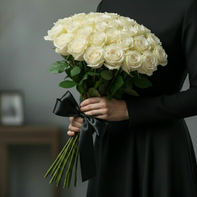 30 Белых Роз 50 см (Траур) фото