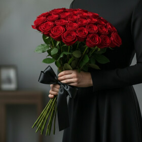 30 Красных Роз 50 см (Траур) фото