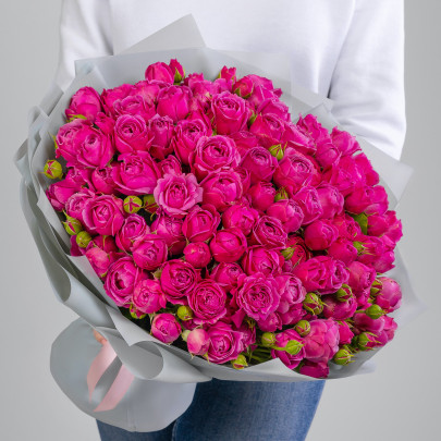45 Кустовых Пионовидных Малиновых Роз (40 см.) фото