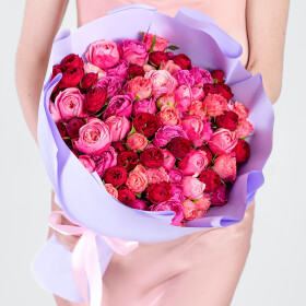 35 Кустовых Пионовидных Роз Микс (40 см.) фото