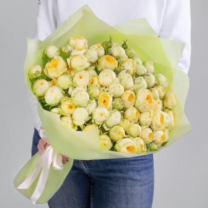 55 Кустовых Пионовидных Желтых Роз (40 см.) фото
