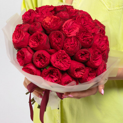 35 Пионовидных Красных Роз (40 см.) фото