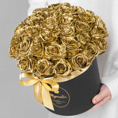 35 Золотых Роз (40 см.) в коробке фото