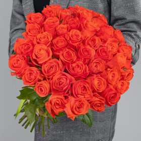 45 Ярко-Оранжевых Роз (40 см.) фото