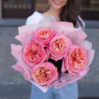 5 Пионовидных Розовых Роз (50 см.) фото изображение 2
