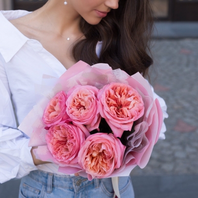 5 Пионовидных Розовых Роз (50 см.) фото изображение 3