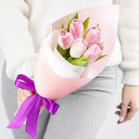 5 Светло-Розовых Тюльпанов фото