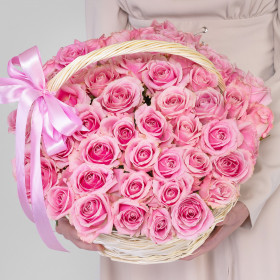 51 Розовая Роза (40 см.) в корзине фото