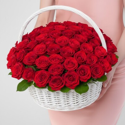 51 Красных Роз в корзине фото