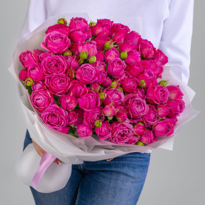 55 Кустовых Пионовидных Малиновых Роз (40 см.) фото