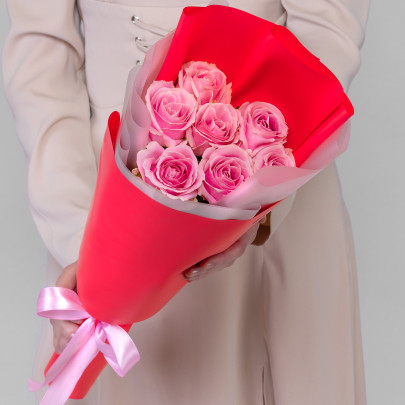 7 Розовых Роз (50 см.) фото