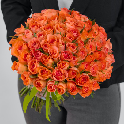 75 Ярко-Оранжевых Роз (30 см.) фото