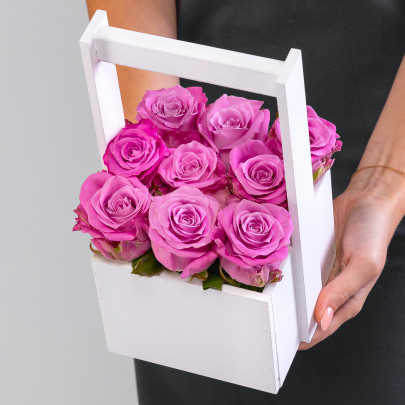 9 Фиолетовых Роз (40 см.) в ящике фото